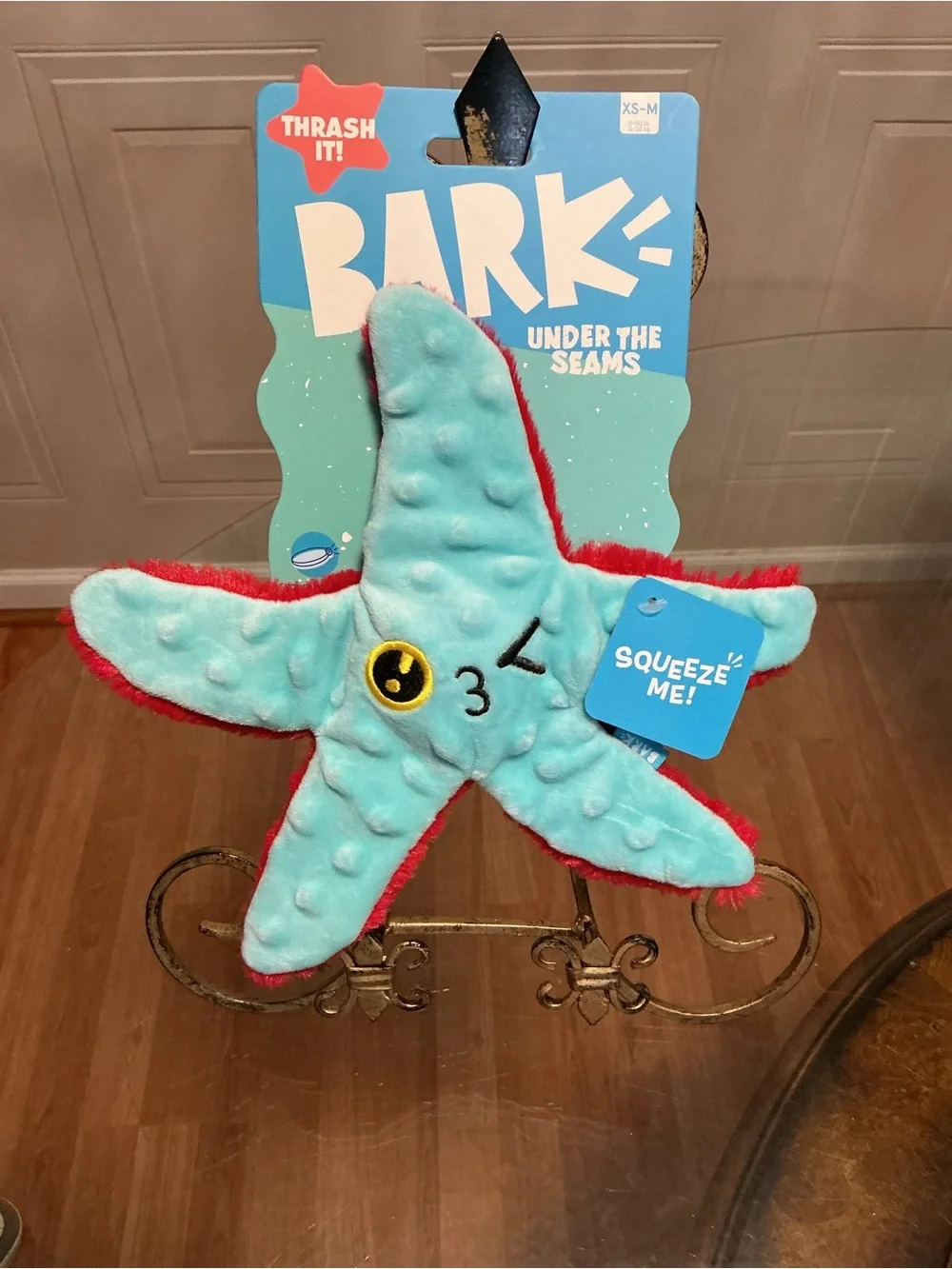 NWT BARK Under the Seams Starfish Dog Toy - Crinkle Squeaker 10”